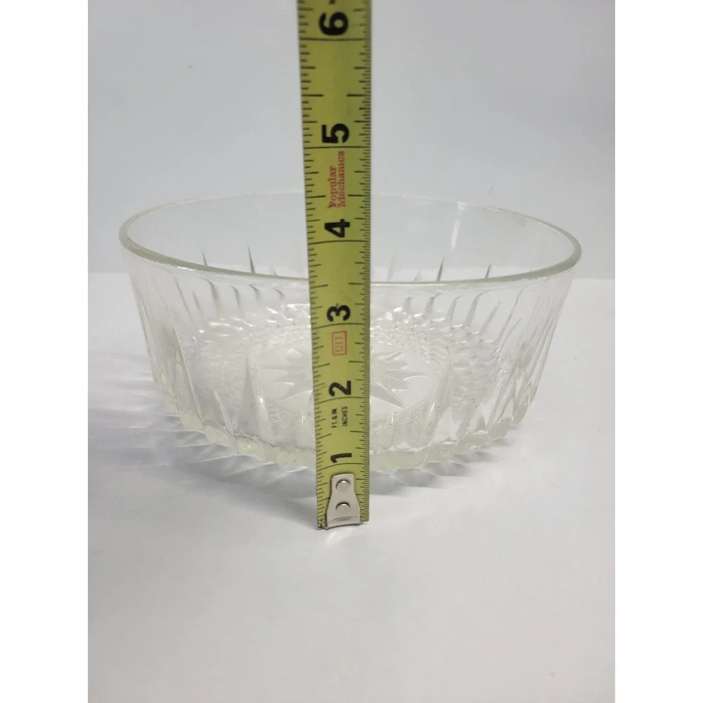 Arcoroc France‎ Clear Pressed Glass Serving Bowl Starburst Diamond Cut 7.5 Inch